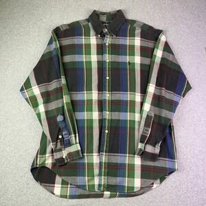 Vintage Polo Ralph Lauren Large Big Shirt Large Blue GreenBlue Flannel Button